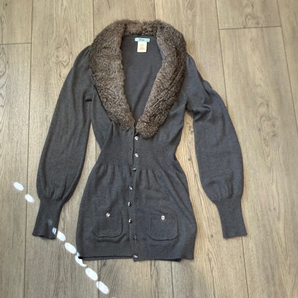 Guess by Marciano Brown Cardigan with Fur Collar